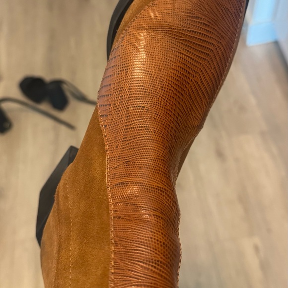 Rotunda Arge Block Heel Boots | Camel Suede + Embossed Leather | Size 7 US 37 EU - Picture 8 of 13